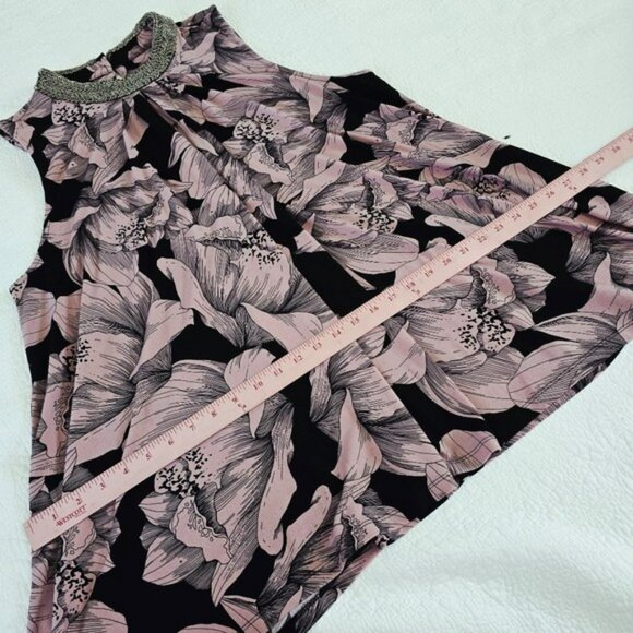 Alfani Women's Floral Sleeveless Top Blouse Beaded Neck Black Purple Size Large - Picture 9 of 13